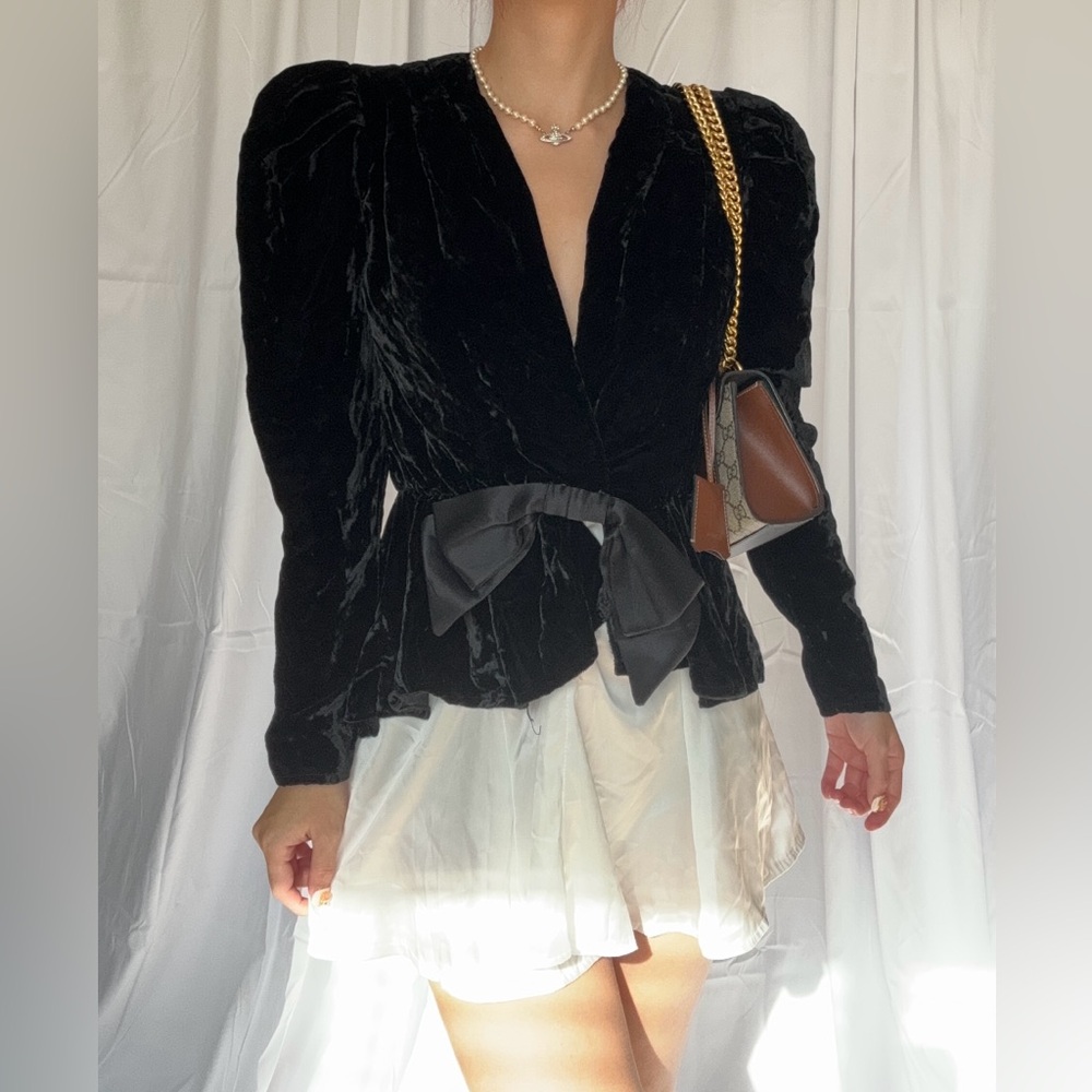 Black Velvet Blazer with Bow